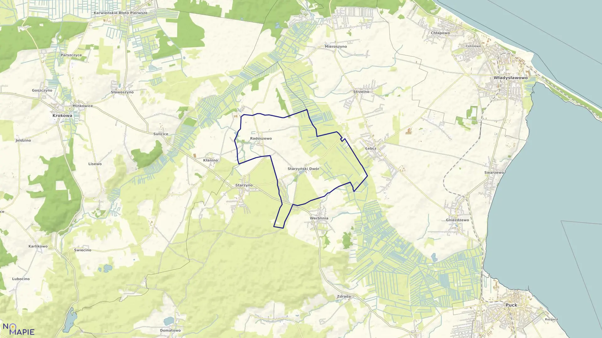 Mapa obrębu Starzyński Dwór w gminie Puck